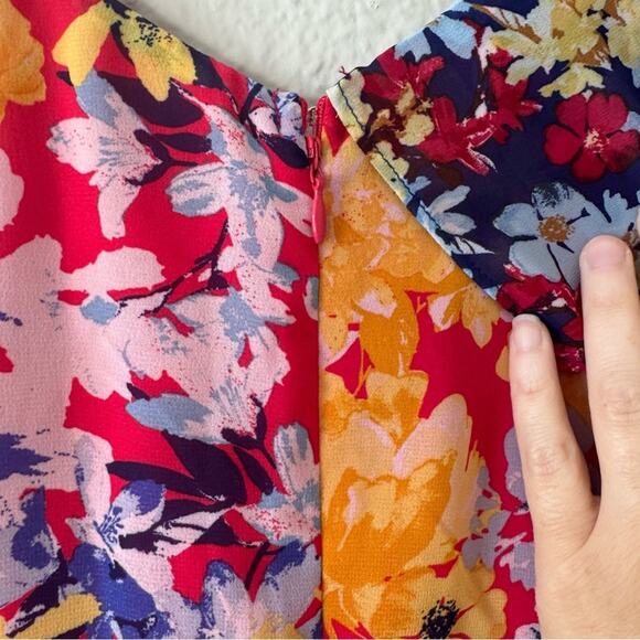 Lulu’s Red Radiant Ruby Floral Chiffon Asymmetrical Dress Size XL - Picture 5 of 7